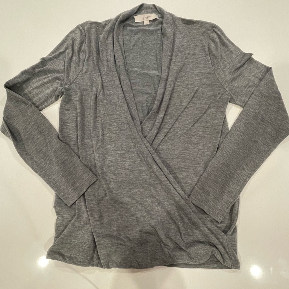 BOGO Ann Taylor LOFT Gray Cross Over Wrap Style Top